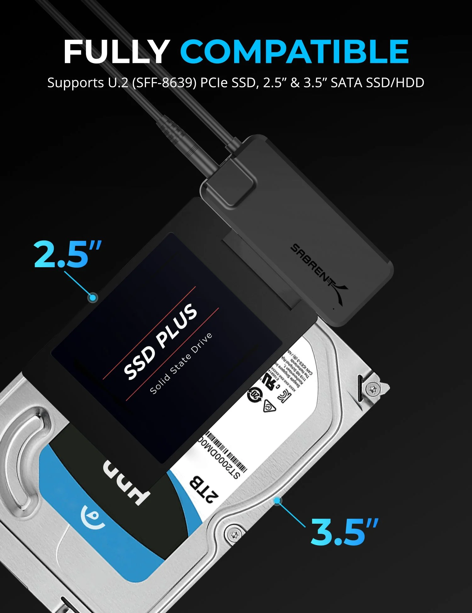 10Gbps USB 3.2 Type-A to SATA/U.2 SSD Adapter Cable - Image 3