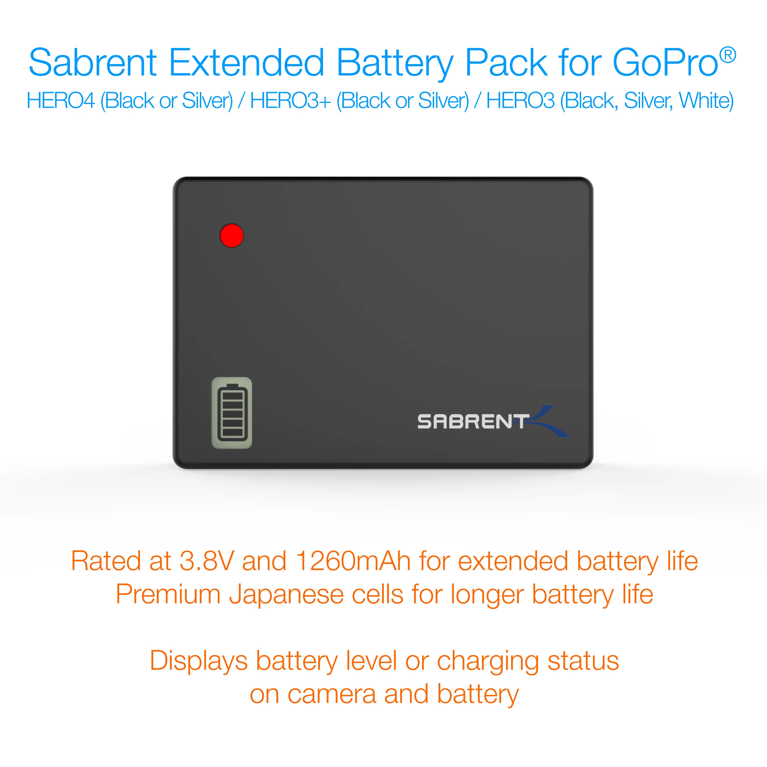 Extended Battery Pack for GoPro HERO4, HERO3+, HERO3 [with Backdoor Housings for HERO4 only] - Image 3